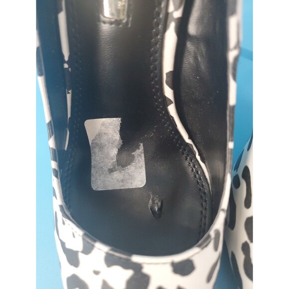 Womens Pumps Sz 7 Black White Animal Print Slip On Slim Heel Liliana - Picture 11 of 12